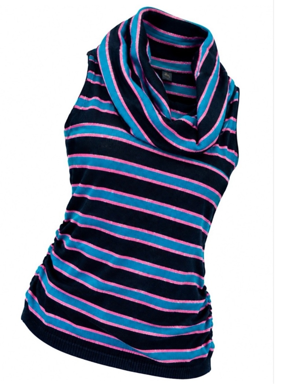 Striped Cowl Neck Sleeveless Top - Navy, Pink & Teal